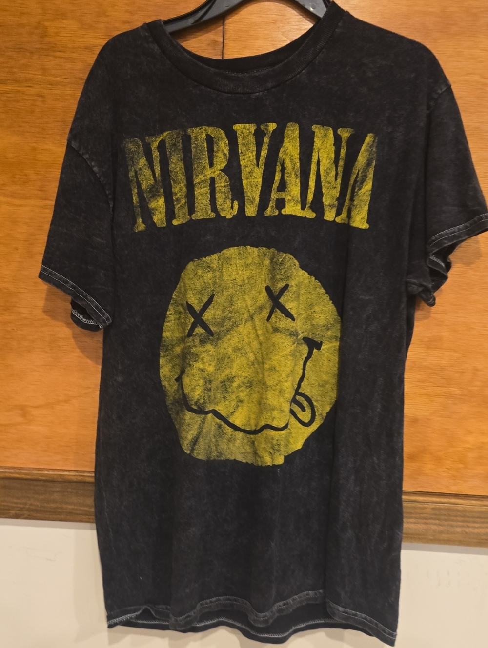 NIRVANA Black Kids' Tee with Yellow Distressed Smiley Graphic